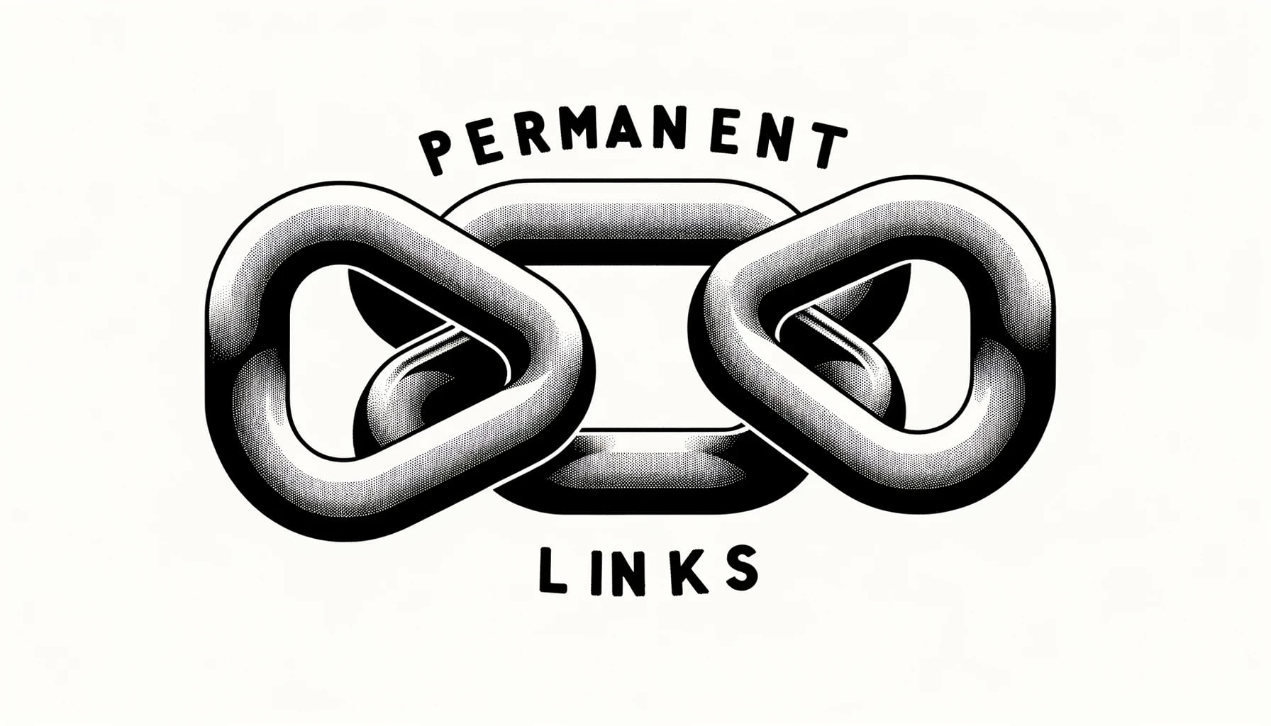 : Illustration von zwei ineinandergreifenden Kettenringen mit dem Schriftzug "PERMANENT LINKS" im Hintergrund