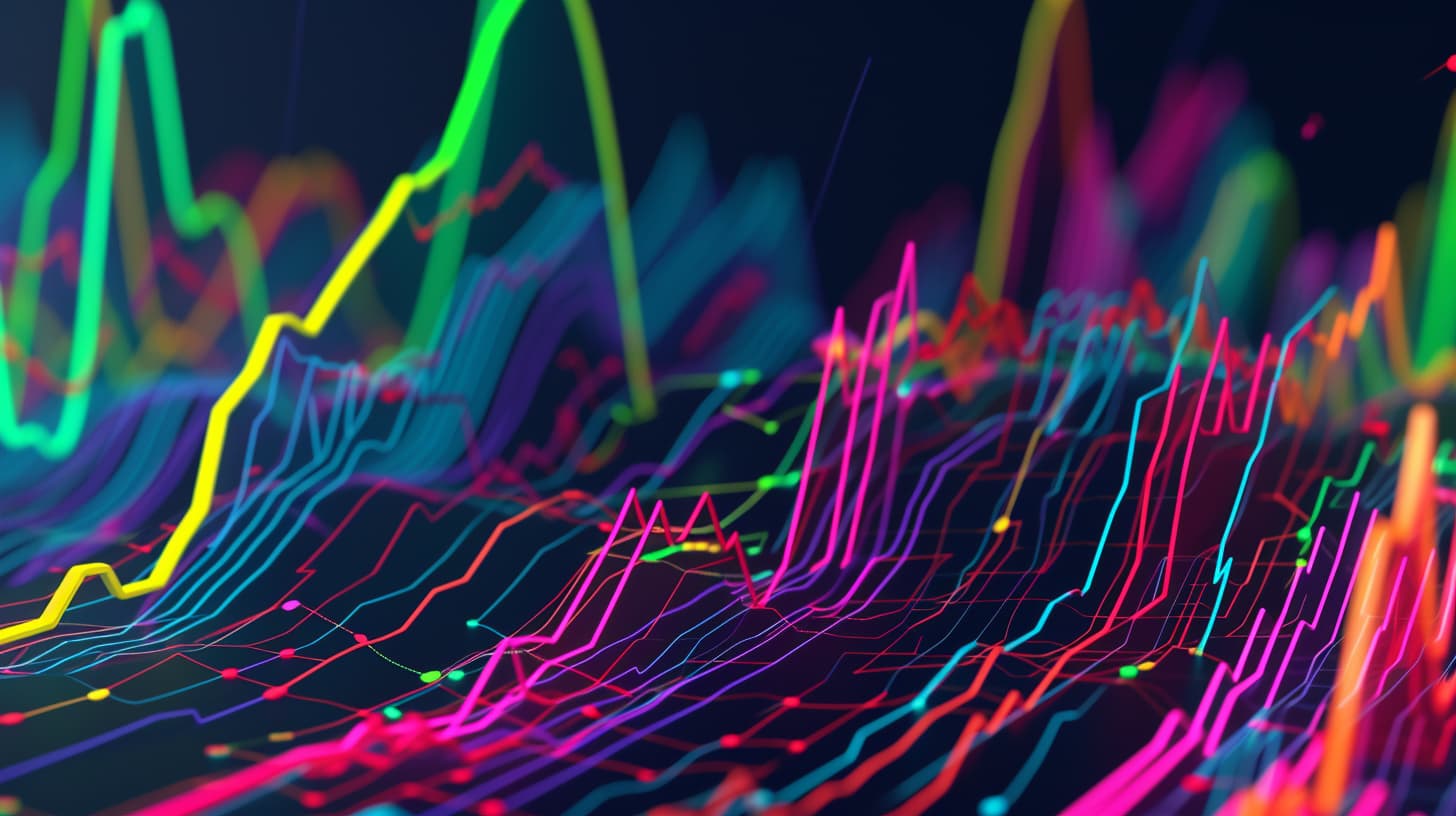 Bunte Trendlinien veranschaulichen Suchvolumen-Daten in 3D